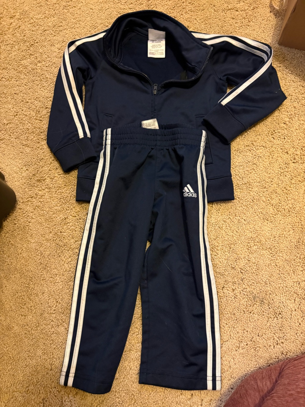 Adidas Navy Kids Track Jacket & Pants Set with White Stripes 24 months